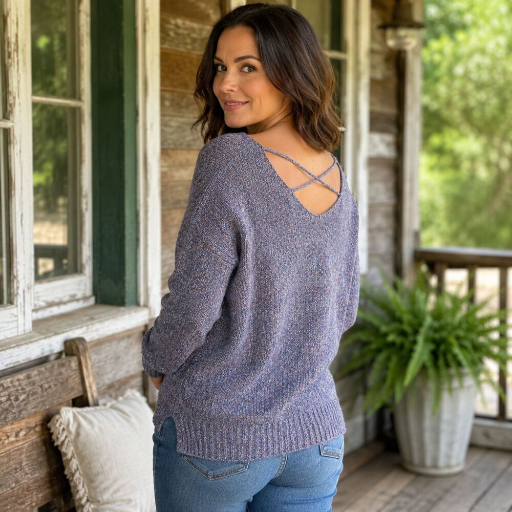 American Eagle Outfitters Marled Knit Cross Back Sweater Purple Women’s Large